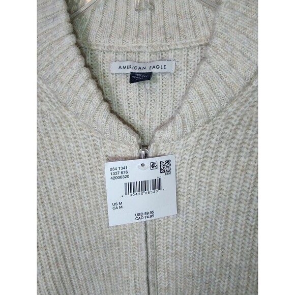 NWT American Eagle sz M cream full zip sweater cardigan w/ pockets long sleeves - Picture 4 of 11